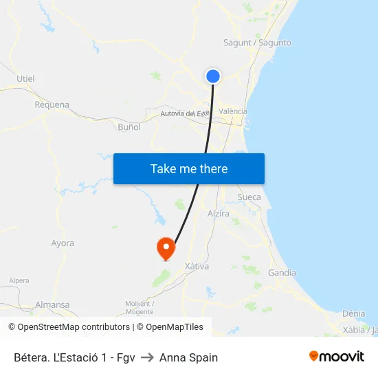 Bétera. L'Estació 1 - Fgv to Anna Spain map