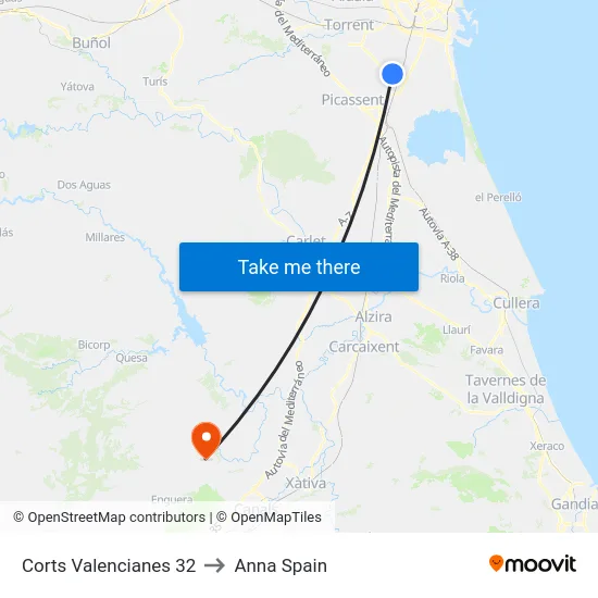 Corts Valencianes 32 to Anna Spain map