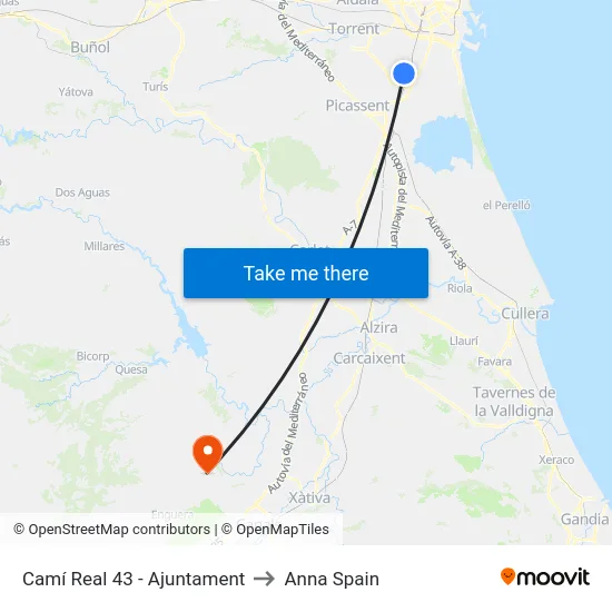 Camí Real 43 - Ajuntament to Anna Spain map