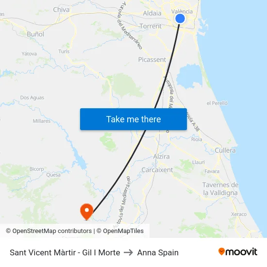 Sant Vicent Màrtir - Gil I Morte to Anna Spain map