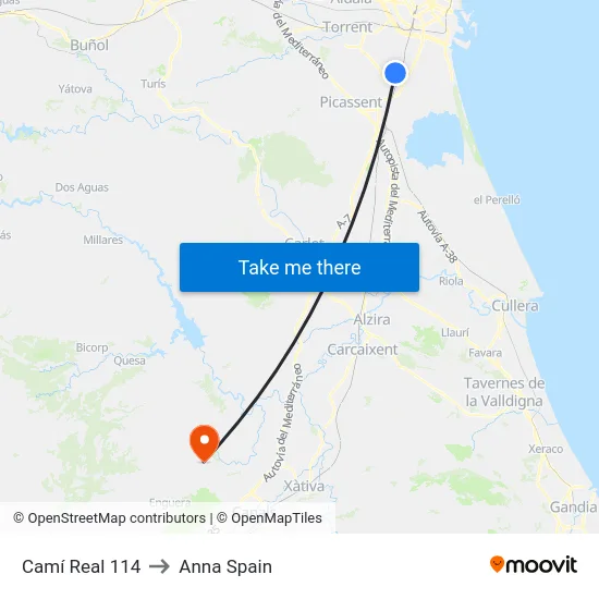 Camí Real 114 to Anna Spain map