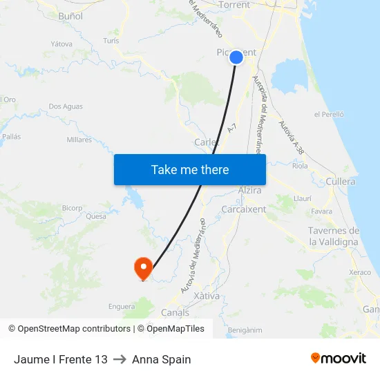 Jaume I Frente 13 to Anna Spain map