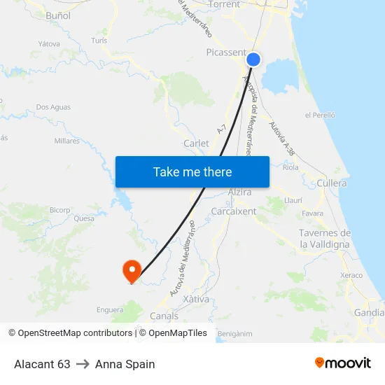 Alacant 63 to Anna Spain map