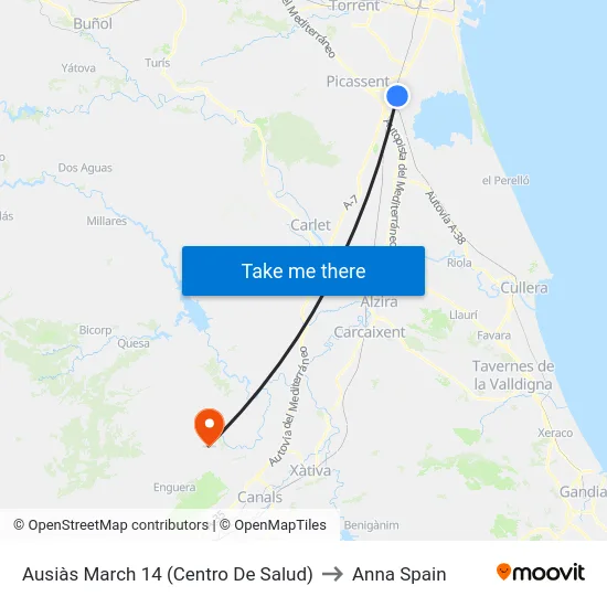 Ausiàs March 14 (Centro De Salud) to Anna Spain map
