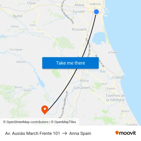 Av. Ausiàs March Frente 101 to Anna Spain map