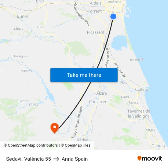 Sedaví. València 55 to Anna Spain map