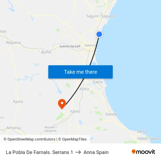 La Pobla De Farnals. Serrans 1 to Anna Spain map
