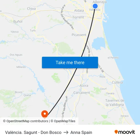 València. Sagunt - Don Bosco to Anna Spain map