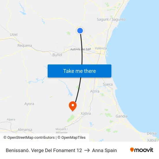 Benissanó. Verge Del Fonament 12 to Anna Spain map