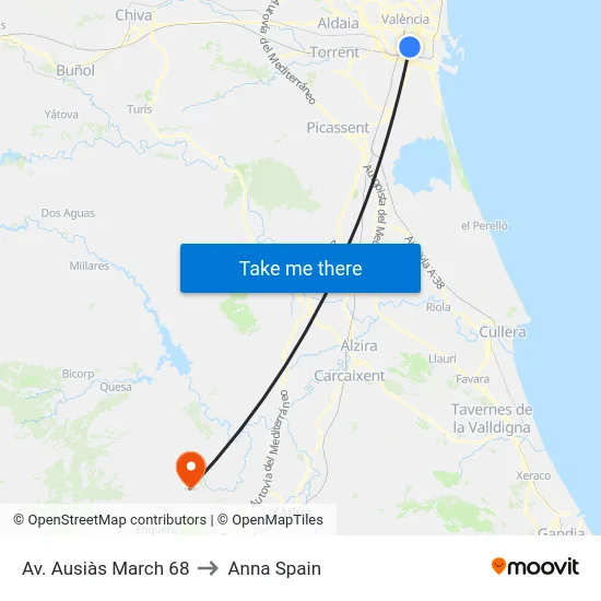 Av. Ausiàs March 68 to Anna Spain map