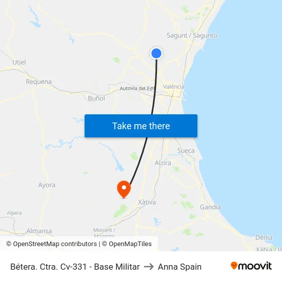 Bétera. Ctra. Cv-331 - Base Militar to Anna Spain map
