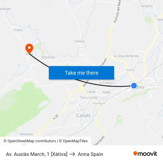 Av. Ausiàs March, 1 [Xàtiva] to Anna Spain map