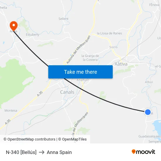 N-340 [Bellús] to Anna Spain map