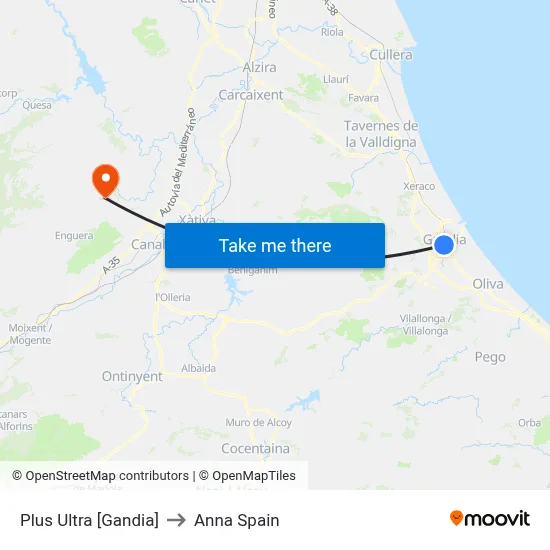 Plus Ultra [Gandia] to Anna Spain map