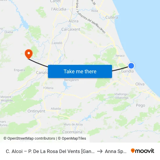 C. Alcoi – P. De La Rosa Del Vents [Gandia] to Anna Spain map