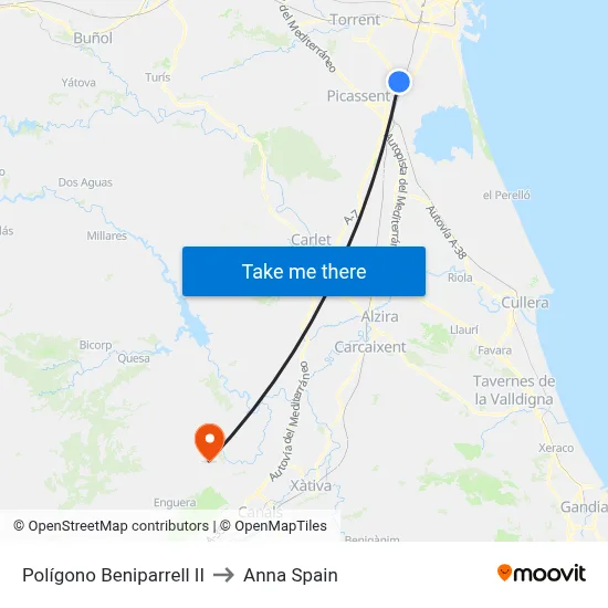 Polígono Beniparrell II to Anna Spain map