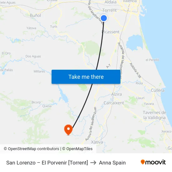 San Lorenzo – El Porvenir [Torrent] to Anna Spain map