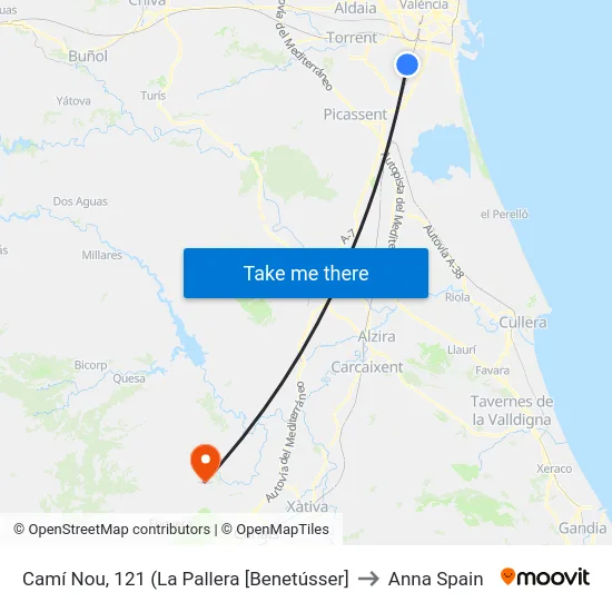 Camí Nou, 121 (La Pallera [Benetússer] to Anna Spain map