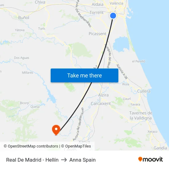 Real De Madrid - Hellín to Anna Spain map