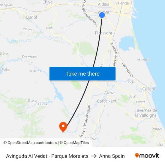 Avinguda Al Vedat - Parque Moralets to Anna Spain map