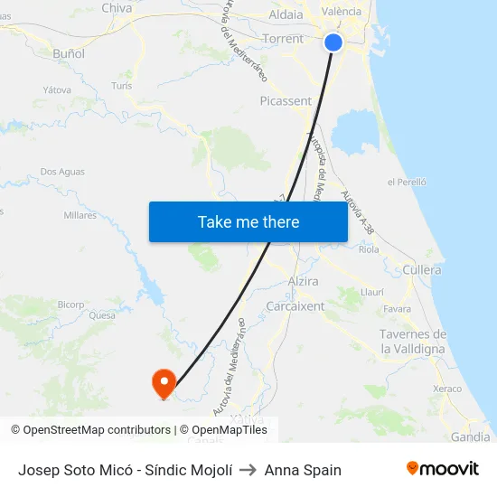 Josep Soto Micó - Síndic Mojolí to Anna Spain map