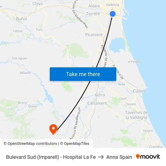 Bulevard Sud (Imparell) - Hospital La Fe to Anna Spain map