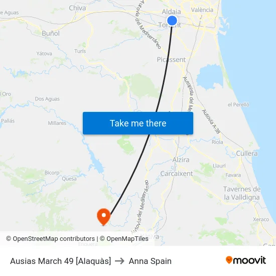 Ausias March 49 [Alaquàs] to Anna Spain map