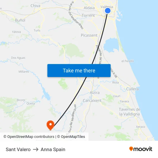 Sant Valero to Anna Spain map