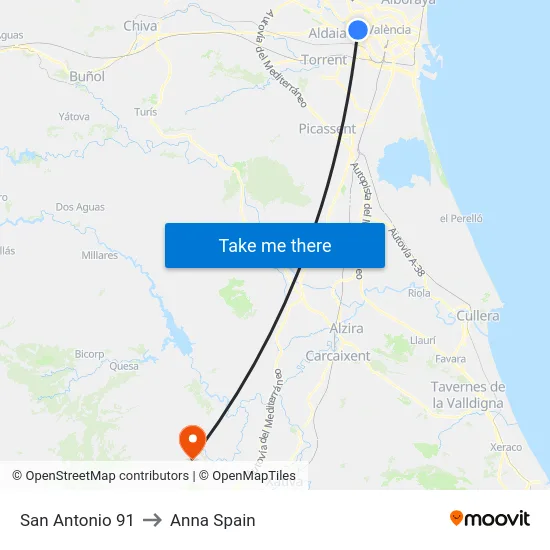 San Antonio 91 to Anna Spain map