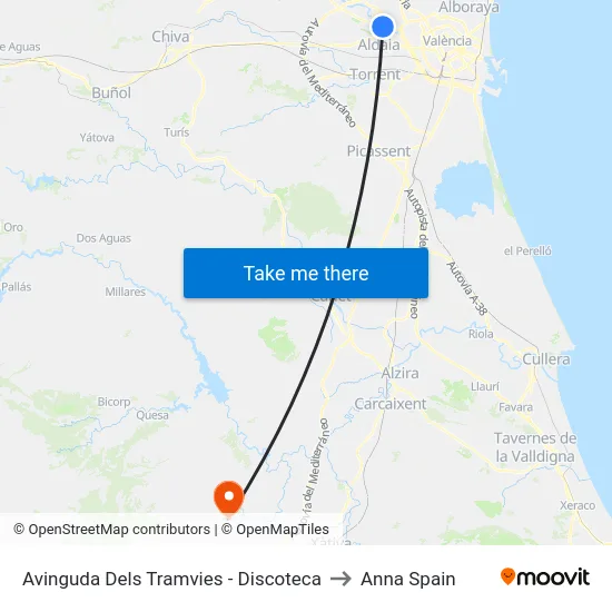 Avinguda Dels Tramvies - Discoteca to Anna Spain map