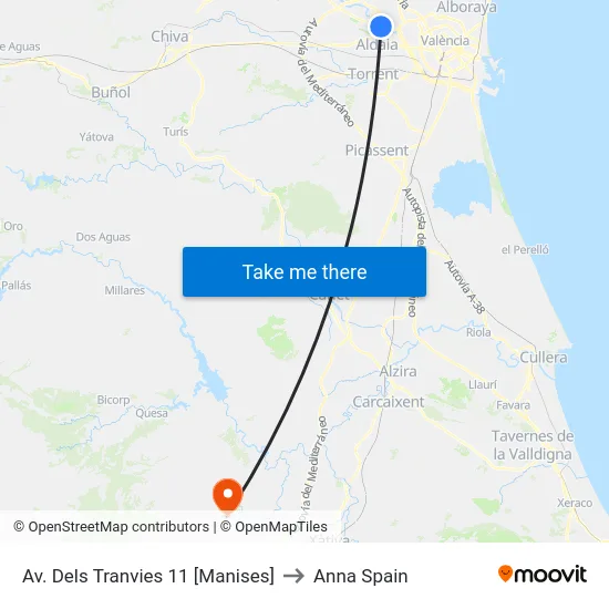 Av. Dels Tranvies 11 [Manises] to Anna Spain map