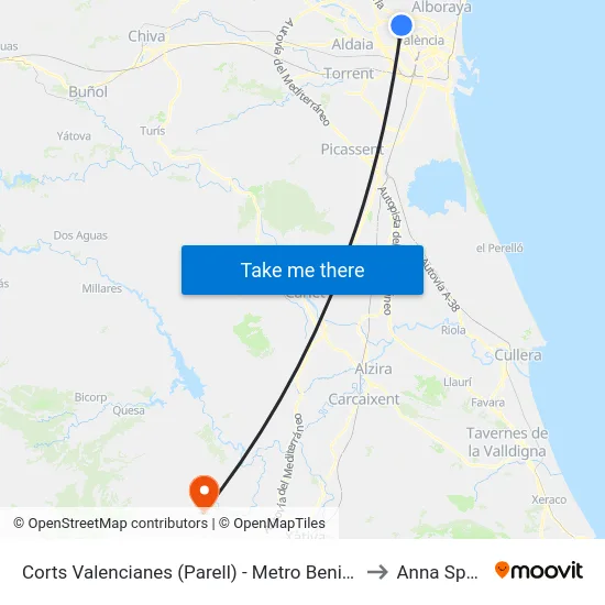 Corts Valencianes (Parell) - Metro Beniferri to Anna Spain map
