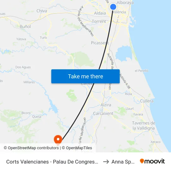 Corts Valencianes - Palau De Congressos to Anna Spain map