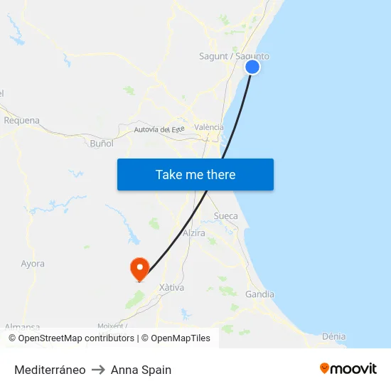 Mediterráneo to Anna Spain map
