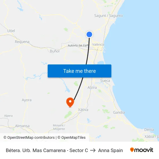 Bétera. Urb. Mas Camarena - Sector C to Anna Spain map