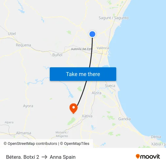 Bétera. Botxí 2 to Anna Spain map