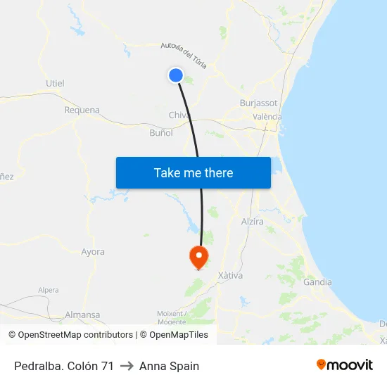 Pedralba. Colón 71 to Anna Spain map