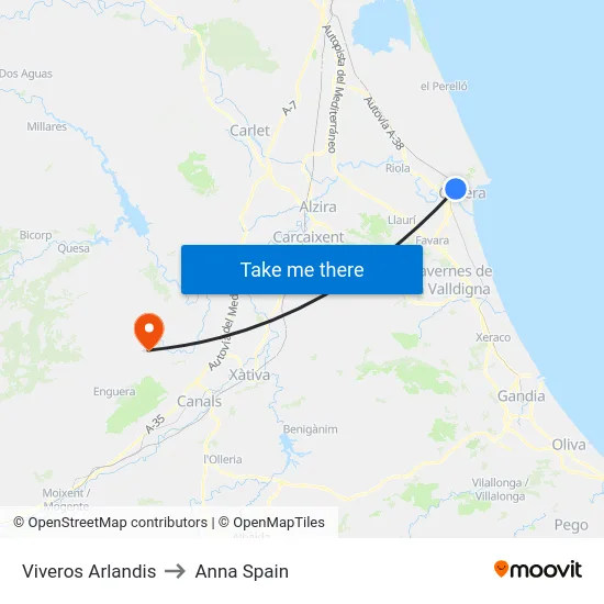 Viveros Arlandis to Anna Spain map