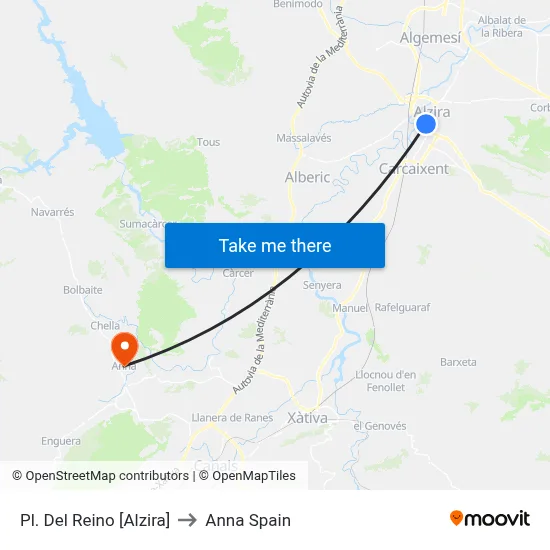 Pl. Del Reino [Alzira] to Anna Spain map