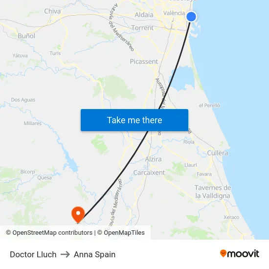 Doctor Lluch to Anna Spain map