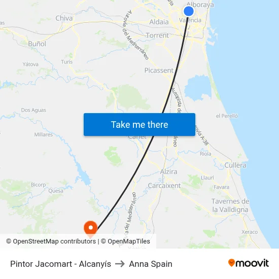 Pintor Jacomart - Alcanyís to Anna Spain map