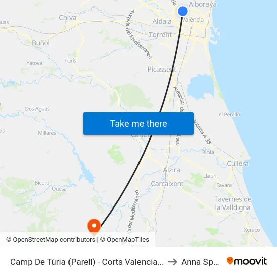 Camp De Túria (Parell) - Corts Valencianes to Anna Spain map