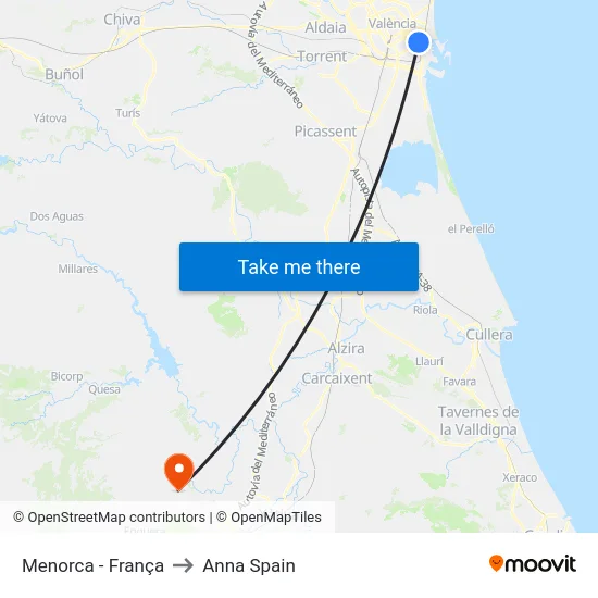 Menorca - França to Anna Spain map