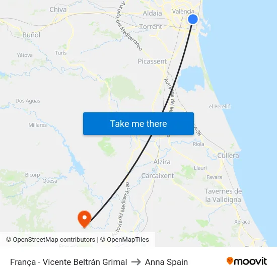 França - Vicente Beltrán Grimal to Anna Spain map