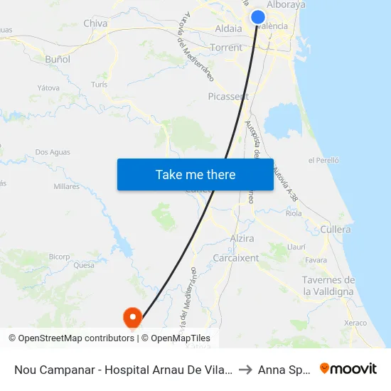 Nou Campanar - Hospital Arnau De Vilanova to Anna Spain map
