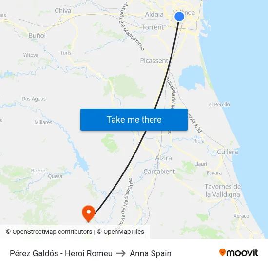 Pérez Galdós - Heroi Romeu to Anna Spain map