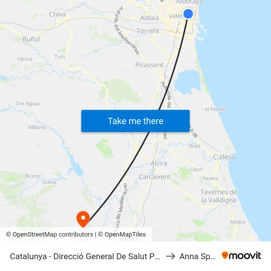 Catalunya - Direcció General De Salut Pública to Anna Spain map
