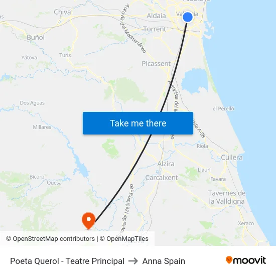 Poeta Querol - Teatre Principal to Anna Spain map