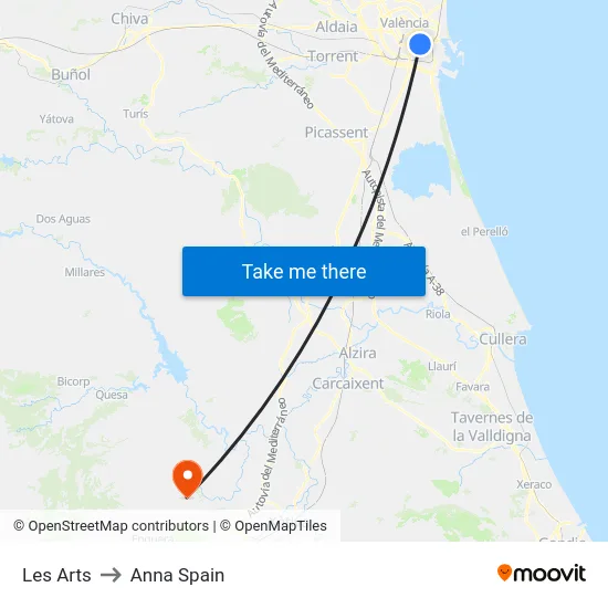 Les Arts to Anna Spain map