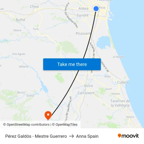 Pérez Galdós - Mestre Guerrero to Anna Spain map